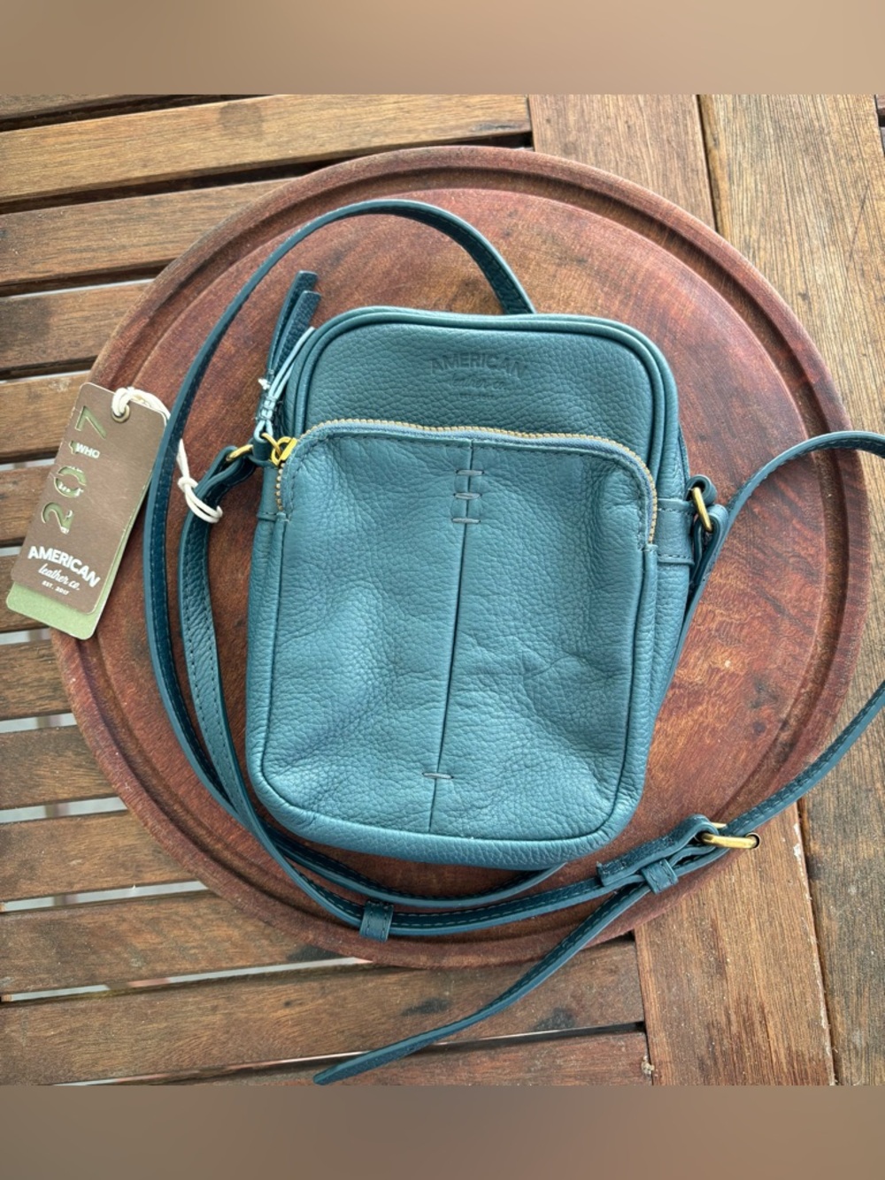 American Leather Teal Crossbody Bag - Compact Everyday Shoulder Purse